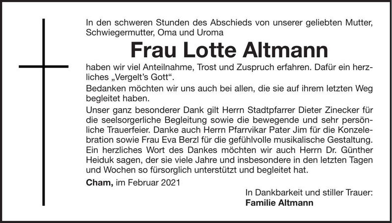 Traueranzeige Lotte Altmann
