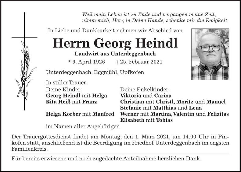 Traueranzeige Georg Heindl