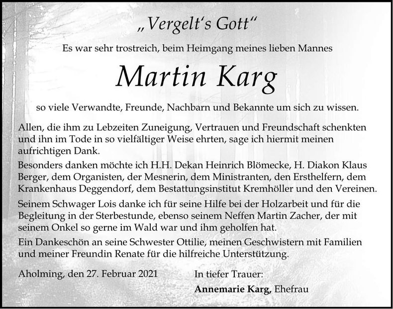Traueranzeige Martin Karg