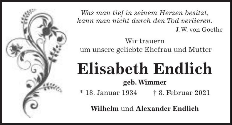 Traueranzeige Elisabeth Endlich