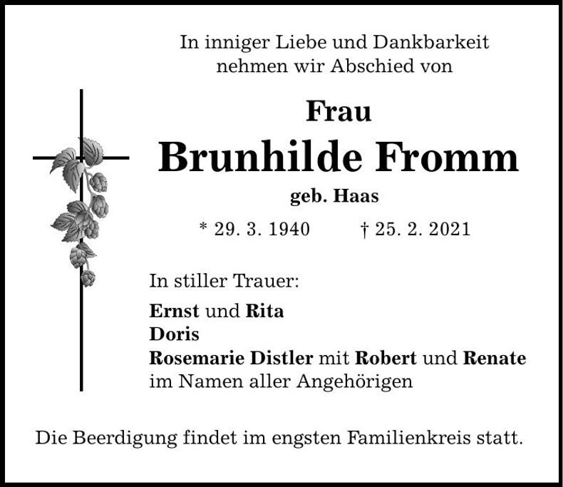 Traueranzeige Brunhilde Fromm
