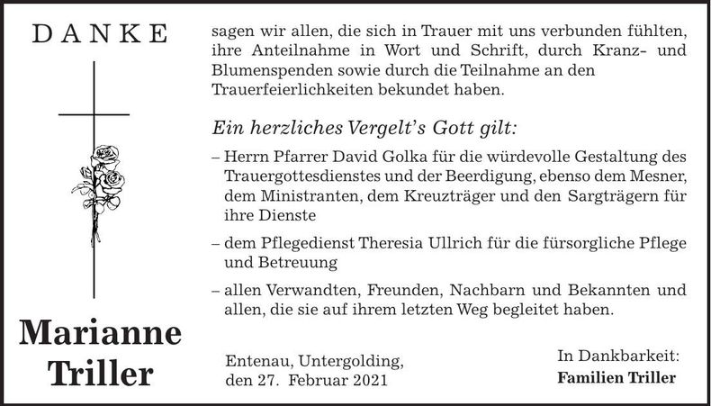 Traueranzeige Marianne Triller