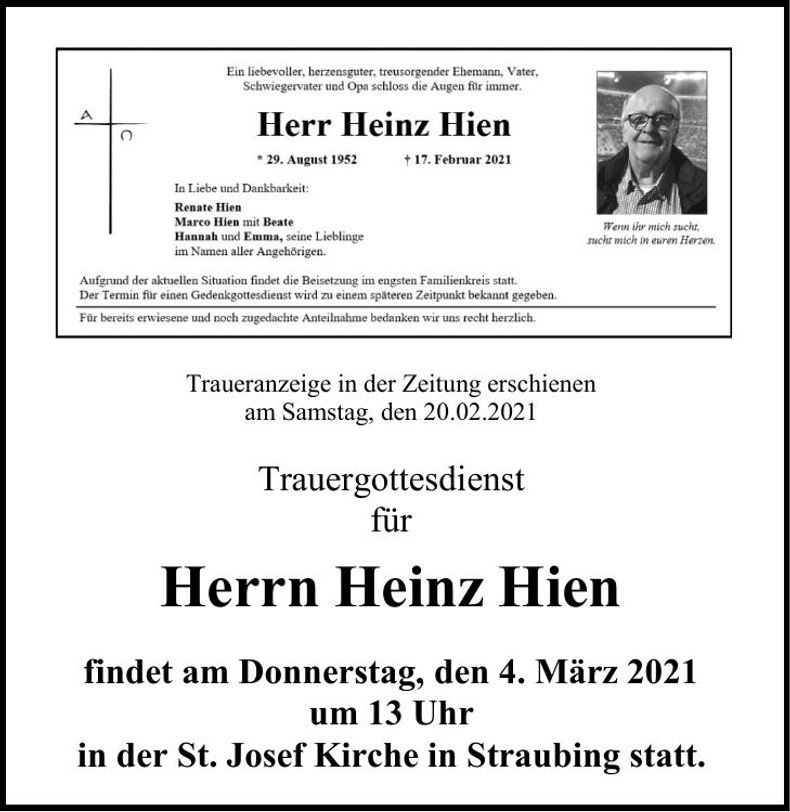 Traueranzeige Heinz Hien