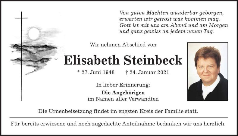 Traueranzeige Elisabeth Steinbeck