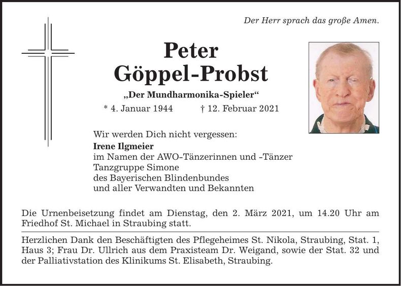 Traueranzeige Peter Göppel-Probst