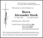 Traueranzeige Alexander Stark