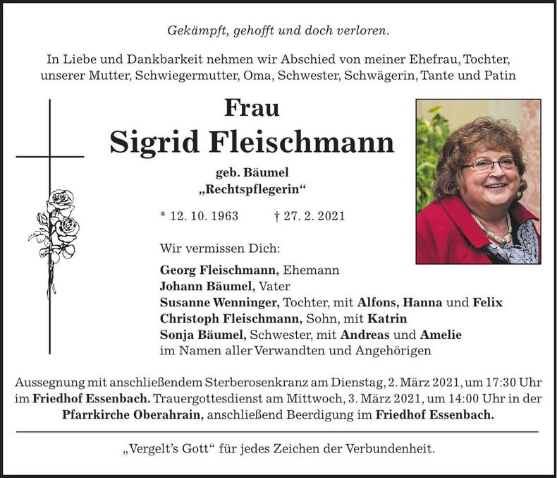 Traueranzeige Sigrid Fleischmann