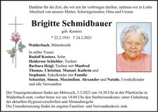 Traueranzeige Brigitte Schmidbauer