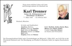Traueranzeige Karl Trenner