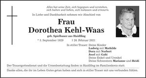 Traueranzeige Dorothea Kehl-Waas