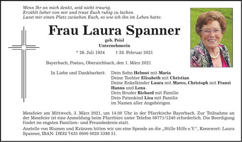 Traueranzeige Laura Spanner