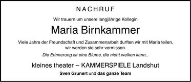 Traueranzeige Marira Birnkammer