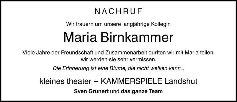 Traueranzeige Marira Birnkammer