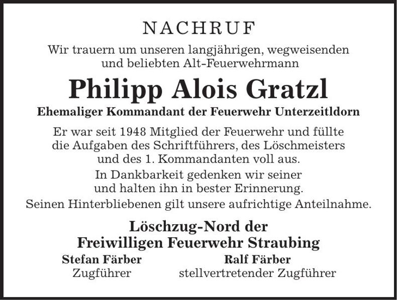 Traueranzeige Philipp Alois Gratzl