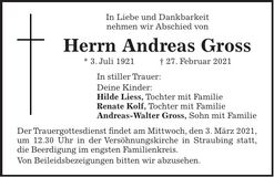 Traueranzeige Andreas Gross