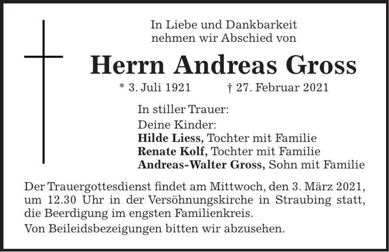 Traueranzeige Andreas Gross