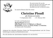 Traueranzeige Christine Plendl