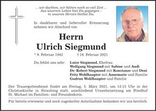Traueranzeige Ulrich Siegmund