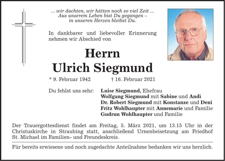 Traueranzeige Ulrich Siegmund