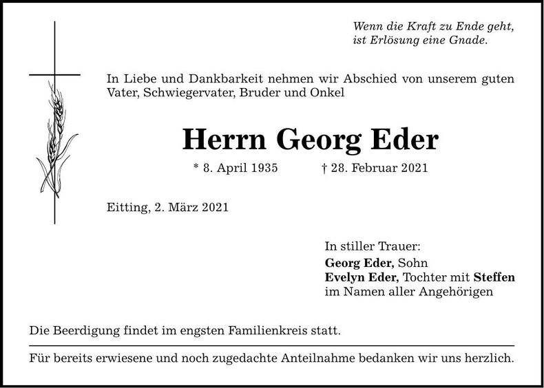 Traueranzeige Georg Eder
