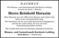 Traueranzeige Reinhold Harasim