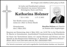 Traueranzeige Katharina Holzner