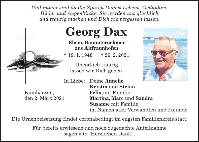 Traueranzeige Georg Dax