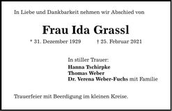 Traueranzeige Ida Graßl