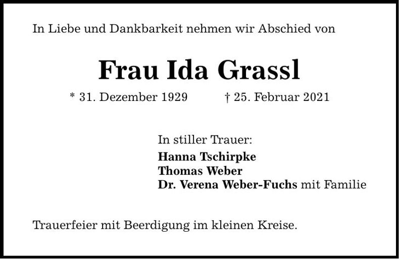 Traueranzeige Ida Graßl