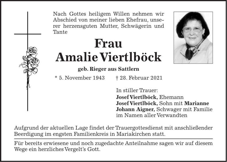 Traueranzeige Amalie Viertlböck
