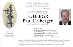 Traueranzeige Paul Urlberger