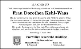Traueranzeige Dorothea Kehl-Waas