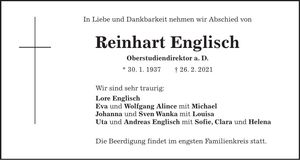 Traueranzeige Reinhart Englisch