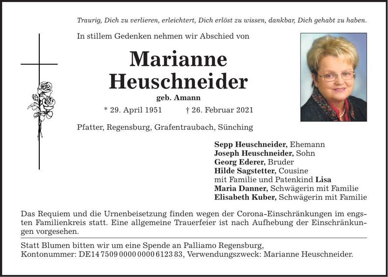 Traueranzeige Marianne Heuschneider