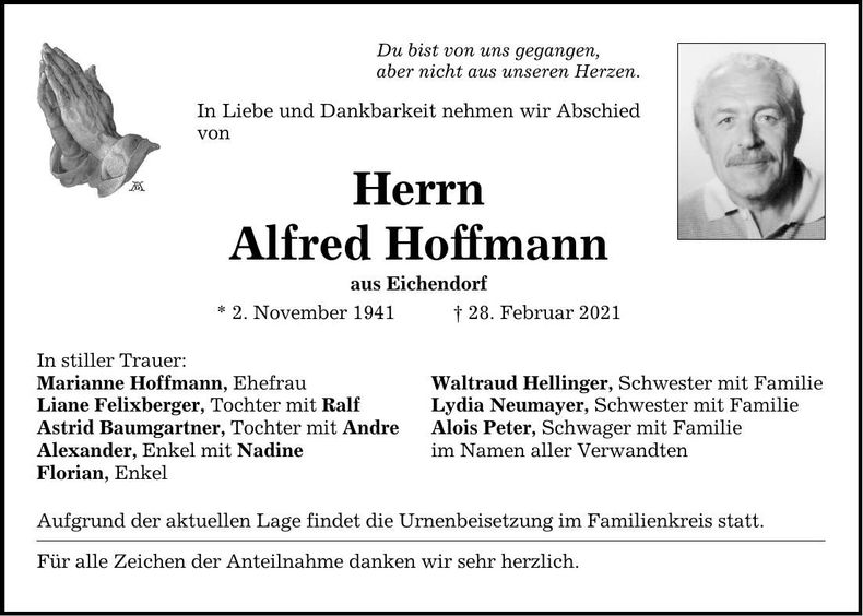 Traueranzeige Alfred Hofmann