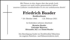 Traueranzeige Friedrich Baader