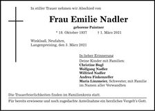 Traueranzeige Emilie Nadler