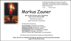 Traueranzeige Markus Zauner