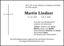 Traueranzeige Martin Lindner