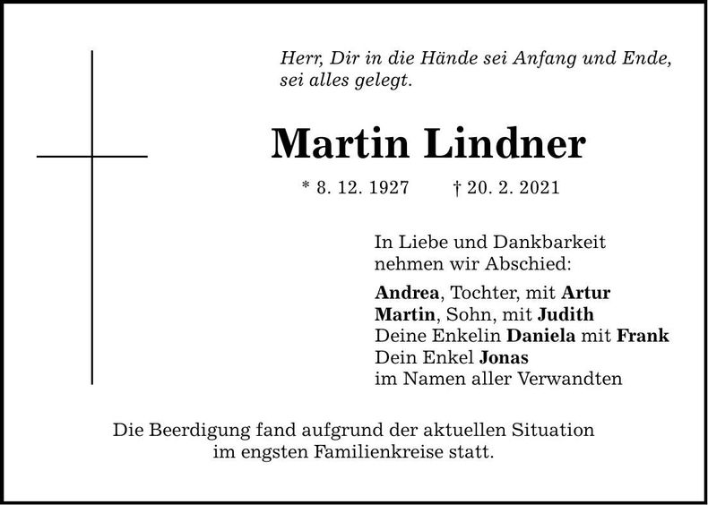 Traueranzeige Martin Lindner