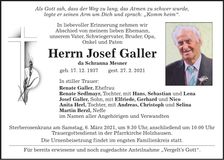 Traueranzeige Josef Galler