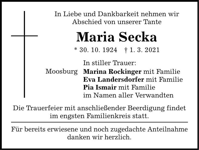 Traueranzeige Maria Secka