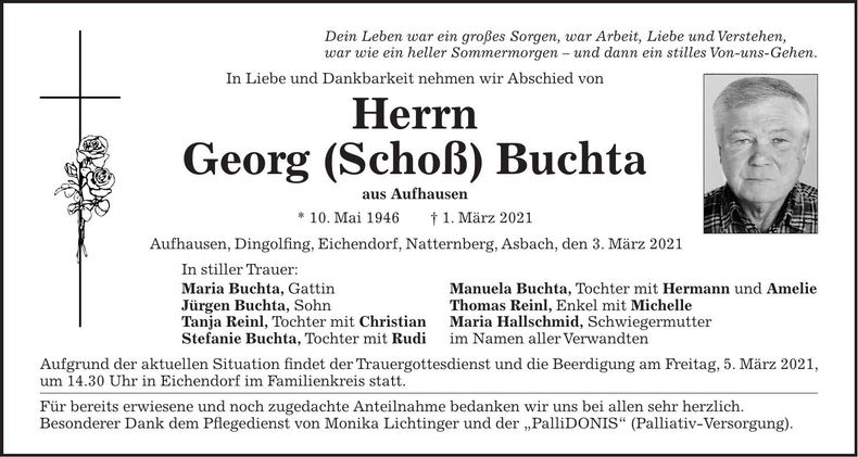 Traueranzeige Georg Buchta