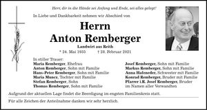 Traueranzeige Anton Remberger