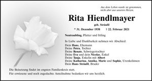 Traueranzeige Rita Hiendlmayer