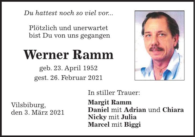 Traueranzeige Werner Ramm