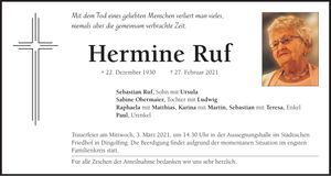 Traueranzeige Hermine Ruf