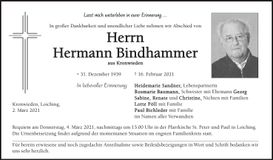 Traueranzeige Hermann Bindhammer