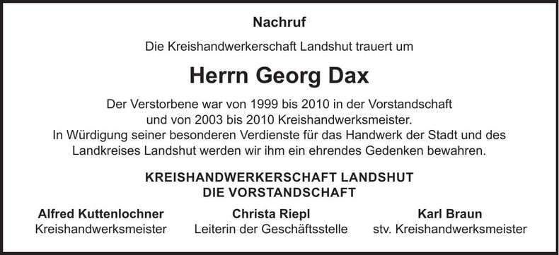 Traueranzeige Georg Dax