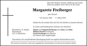 Traueranzeige Margarete Freiberger